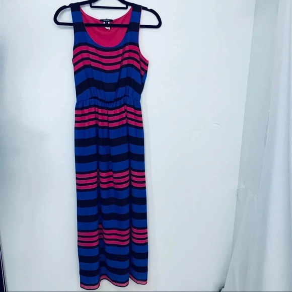 Espresso Maxi Dress Small Colorful Blue Pink Sheer Lined Sleeveless Boho G90 - Picture 1 of 8